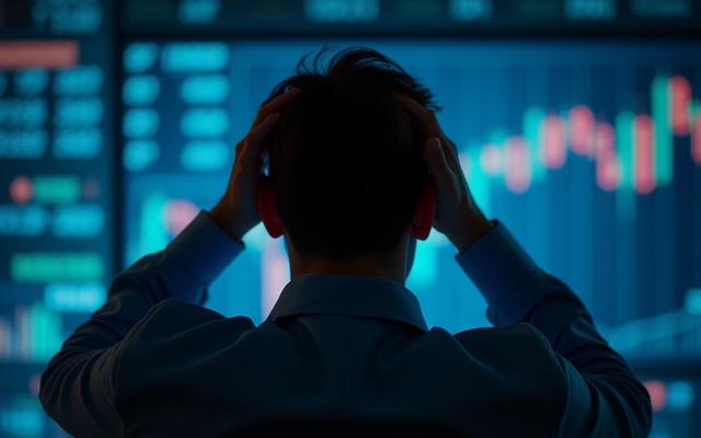 A person looking stressed at a financial chart, representing common investing mistakes.